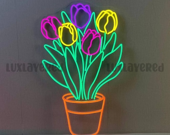 Tulip Flower Neon Sign: Custom LED Floral Light, Home Decor
