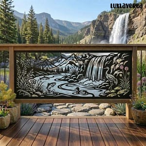 Benutzerdefinierte Wasserfall Fluss Metall Geländer, Berg Balkon Wächter Kunst Dekor, Wald Sichtschutz Panel Außenschild
