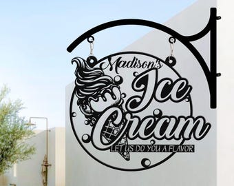 Personalized Metal Ice Cream Shop Sign: Custom Hanging Store Decor