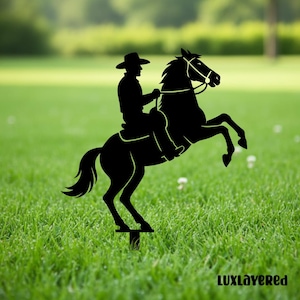 Cowboy Horse Rider Garden Stake: Laser Cut Western Yard Art