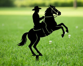 Cowboy Horse Rider Garden Stake: Laser Cut Western Yard Art