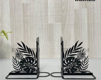Personalized Monstera Leaf Metal Bookends: Botanical Desk Decor