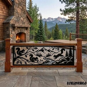 Custom Squirrel Metal Railings, Mountain Forest Balcony Guard Art Decor, Wildlife Balustrade Insert Decor