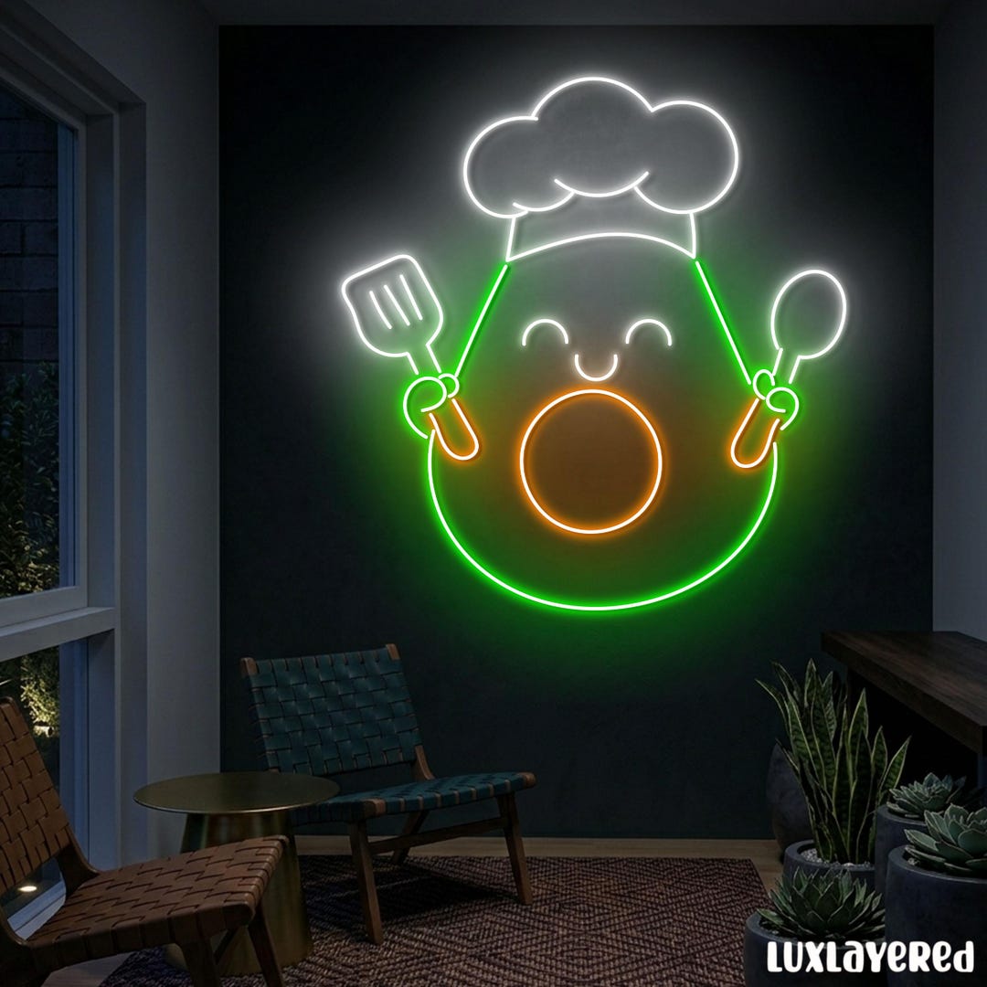 Avocado Chef Neon Sign, Kitchen Wall Decor, Healthy Food LED Light ...