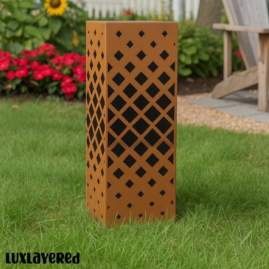 Diamond Pattern Garden Column: Raw Steel Outdoor Sculpture - Etsy