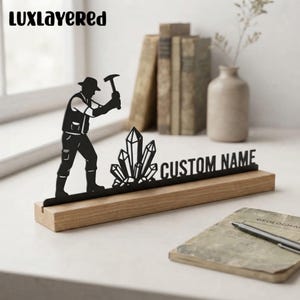 Custom Geologist Metal Table Decor, Personalized Crystal Rock Mining Desk Art, Science Gift