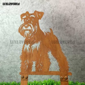 Rusty Metal Schnauzer Dog Garden Stake: Rustic Farm Yard Art