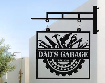 Personalized Dad's Garage Metal Sign: Rustic Workshop Decor