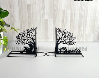 Gepersonaliseerde metalen boekensteunen voor meisjes: bibliotheekdecor, cadeau boekenliefhebber