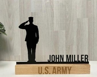 Veteran Metal Name Plate: Military Desk Plate, Army Officer Decor, Veteran Gift Idea