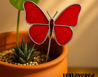 Stained Glass Butterfly Plant Stake: Sun Catcher for Indoor & Outdoor Plants, Suncatcher Garden Ornament