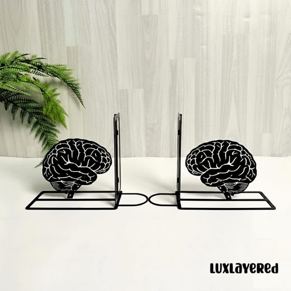 Brain Metal Bookends: Anatomical Brain Book Nook, Gift for Neurologist, Psychologist, Medical Office Decor