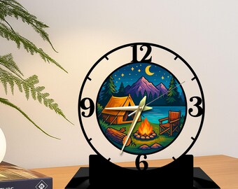 Camping Table Clock: Rustic Desk Clock, Nature Lover Table Decor, Unique Gift for Campers