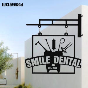 Personalized Dental Office Hanging Sign, Custom Metal Hanging Dentist Sign with Tooth Design, Modern Clinic Decor, Gift for Dentist