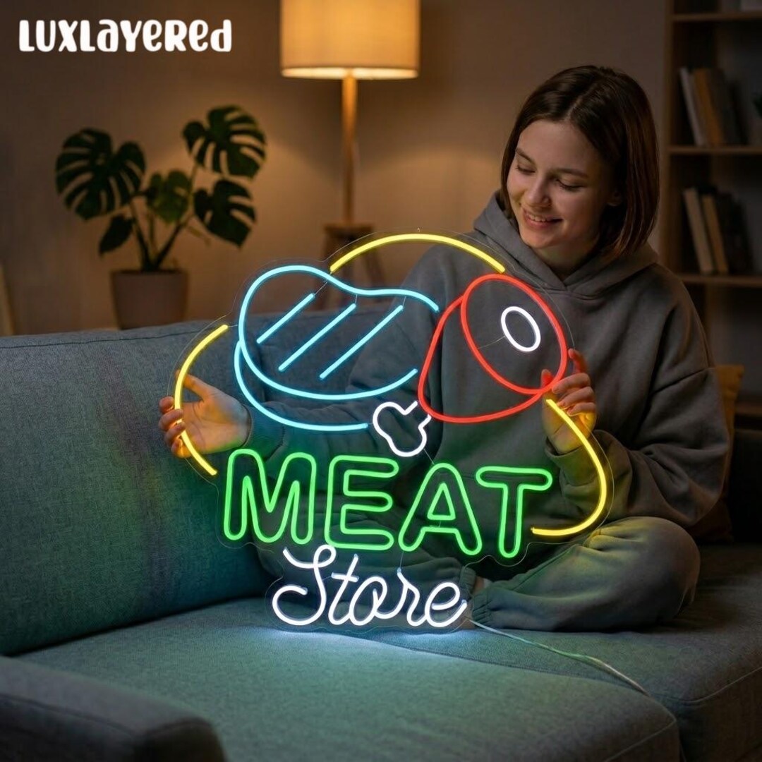 Meat Store Neon Sign, Butcher Shop LED Decor, BBQ Steak Wall Art, Grill ...