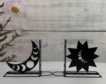 Crescent Moon and Star Bookends: Stainless Steel Book Shelf Decor