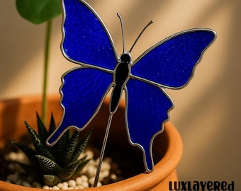 Stained Glass Butterfly Plant Stake: Sun Catcher for Pots & Gardens Decoration, Unique Garden Decor Gift