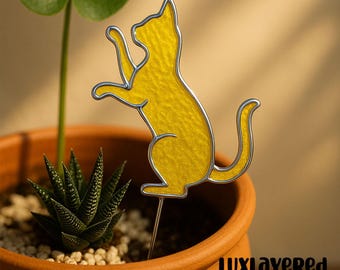 Estaca de vitral con forma de gato: Atrapasol para macetas y decoración de jardín, regalo para amantes de los gatos