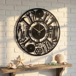 Handyman Metal Wall Clock, Repair Tools Hardware Signs, Carpenter Saw Wrench Art, Father Day Birthday Gift