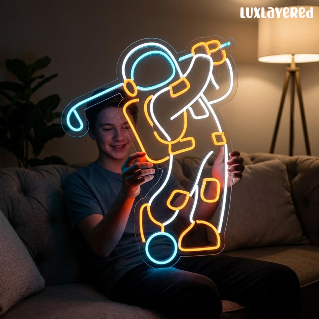 Space Led Neon Sign Astronaut Golf Neon Sign, Space Golfer LED Light, Unique Sports Decor ...