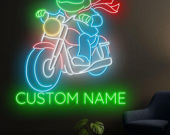 Neon z motocyklem i żabą: neon LED dla motocyklistów, dekoracja ścienna z motocyklem, dekoracja jaskini dla mężczyzn, prezenty dla taty