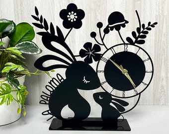 Orologio da tavolo in metallo a forma di coniglio personalizzato: arredamento moderno per la cameretta dei bambini, regalo per gli amanti dei conigli