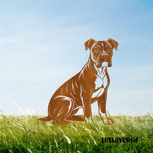Rusty Metal Boxer Dog Garden Stake: Pet Memorial Decor