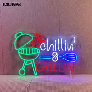 Custom BBQ-neonbord: ledverlichting koelen en grillen, restaurantdecor