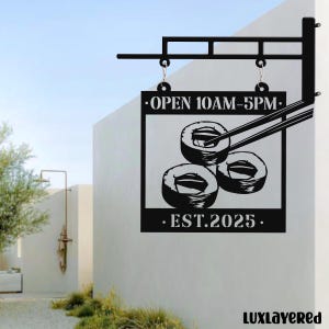 Custom Sushi Restaurant Hanging Metal Sign, Japanese Food Storefront Sign for Takeout Shop, Sushi Bar, or Asian Cuisine Decor