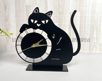 パーソナライズされた猫の金属製デスククロック：モダンでミニマリストなテーブルデコレーション