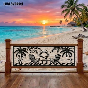 Custom Palm Tree Metal Railings, Tropical Beach Balustrade Insert Decor, Sunset Privacy Panel Decor