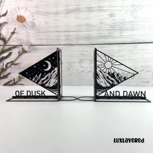 Personalized Metal Bookends, Mountain Sun & Moon Book Holder with Name, Metal Desk Home Decor, Bookshelf Decor