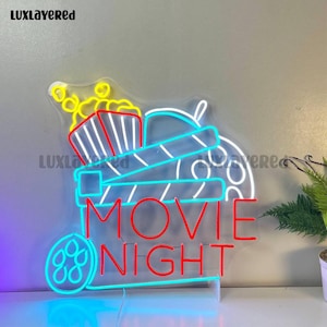Movie Night Neon Sign For Wall Decor, Cinema Neon Light, Popcorn Led Light, Custom Neon Sign, Home Theater Decor, Film Lover Gift