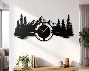 Mountain Landscape Metal Wall Clock: Nature Wall Art,  Hiking Lover Gift