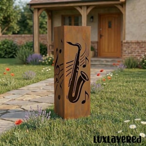 Saxophone Metal Garden Column, Jazz Music Outdoor Yard Light Decor, Saxophone Garden Art, Fathers Day Gift
