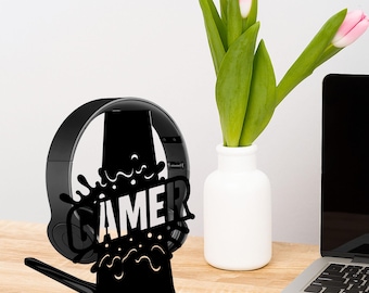 Personalized Gamer Headphone Stand: Metal Headset Holder with Acrylic Base