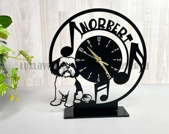 Gepersonaliseerde shih-tzu-metalen bureauklok: aangepaste naam cadeau hondenliefhebber