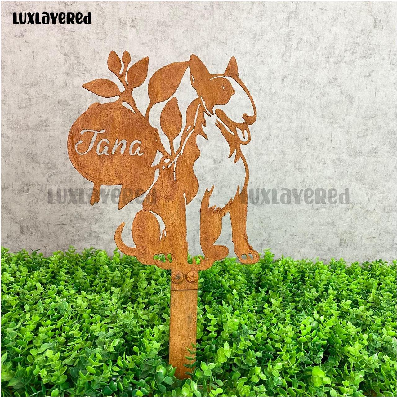 Personalized Bull Terrier Memorial Stake: Rusty Metal Dog Garden