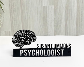 Personalized Brain Metal Name Plate: Psychologist Name Plate for Therapy Office Decor, Doctor Gift