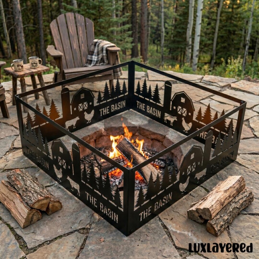 Farmhouse Fire Ring, Metal Fire Pit for Outdoor Gatherings, Rustic ...
