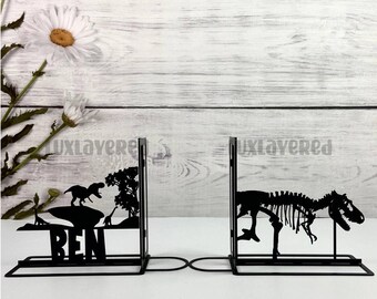 Sujetalibros de dinosaurios personalizados: decoración de biblioteca de acero inoxidable