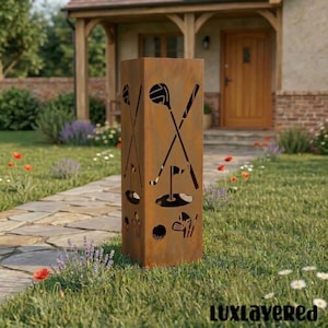 Golf Metal Garden Column, Golfer Outdoor Yard Light Decor, Sport Garden Art, Golf Lover Gift
