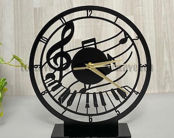 Reloj de escritorio personalizado para piano: clave de sol de metal, decoración para estudio musical.