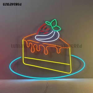 Strawberry Cake Neon Sign, Cake Led Light, Custom Neon Sign, Bakery Shop Decor, Dessert Neon Sign, Gift For Baker, Cake Lover Gift
