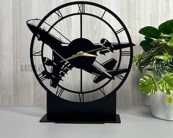 Personalized Airplane Desk Clock: Metal Art, Pilot Gift