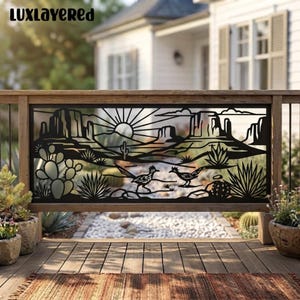 Southwest Desert Metal Railings, Cactus Garden Decor, Balcony Privacy Panel