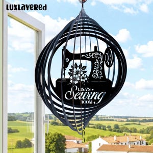 Personalisierte Nähmaschine Windspiel: Metall Garten Kunst, Name nach Wunsch