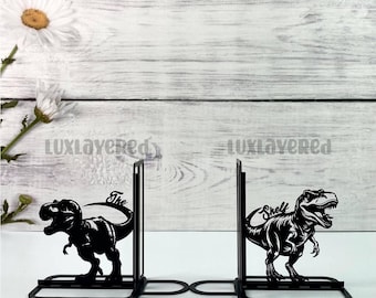 Sujetalibros de dinosaurios personalizados: decoración de biblioteca de acero inoxidable