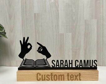 Sign Language Metal Name Plate: Interpreter Desk Sign, Teacher Office Decor, Inclusive Gift