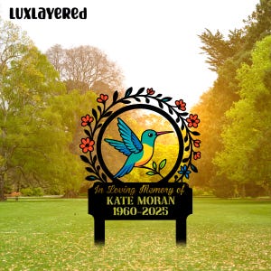 Personalized Hummingbird Memorial Garden Stake, Custom Memory Sign with Hummingbird, Outdoor Grave Marker with Name, Memorial  Gift